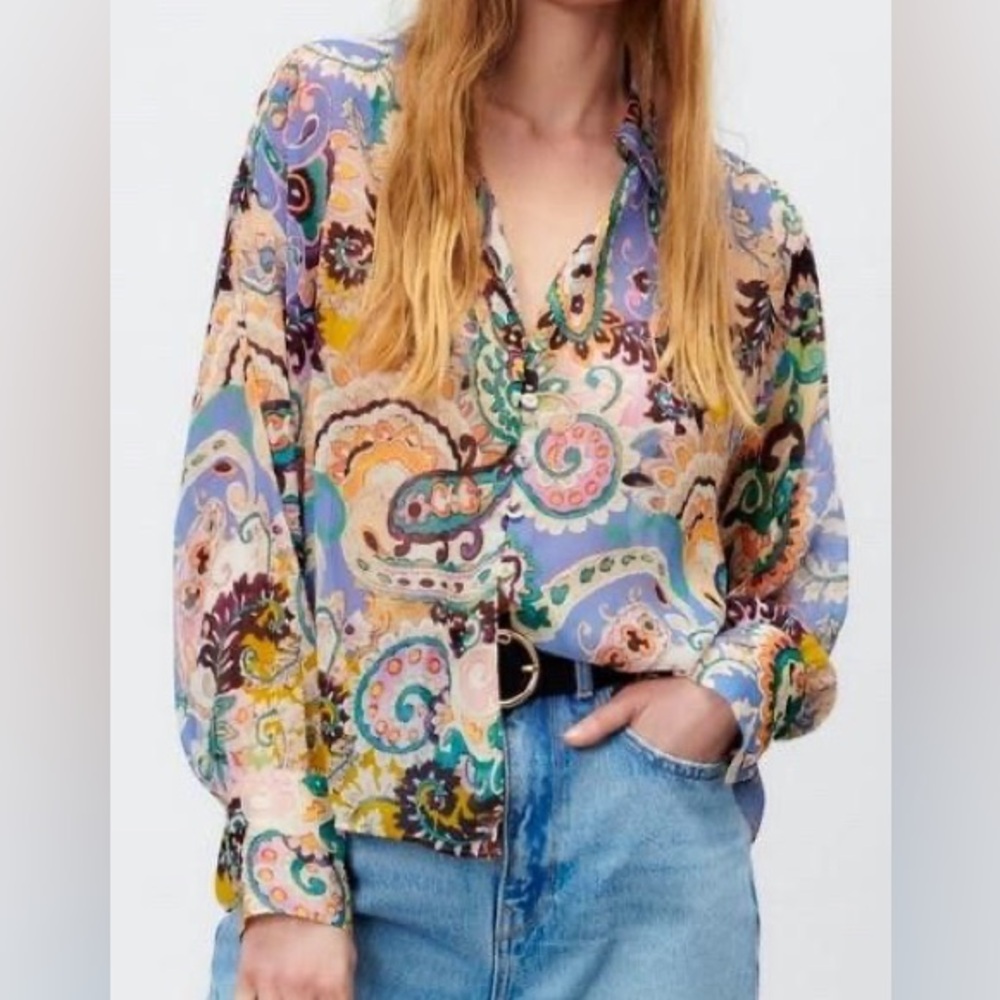 Zara Boho Colourful Paisley Print Sheer Long Sleeve Shirt